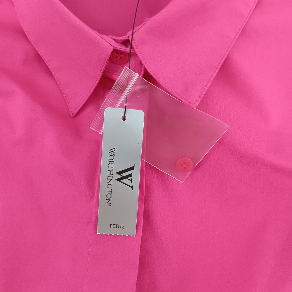 Worthington Shirt Womens Size PXL Pink Short Sleeve Collared Button Up Top NWT - Picture 7 of 8
